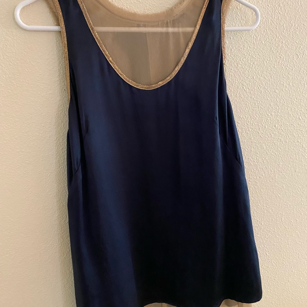 Nanette Lepore Navy Silk Blouse Sheer Underlay